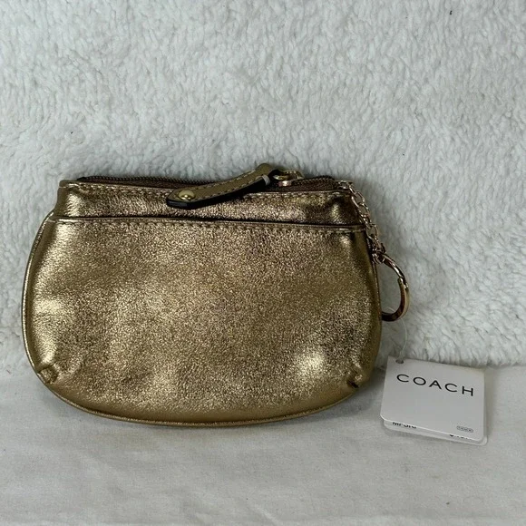 Coach Madison Leather Mini Skinny Gold Metallic Coin Pouch Wallet New NWT - Picture 4 of 8